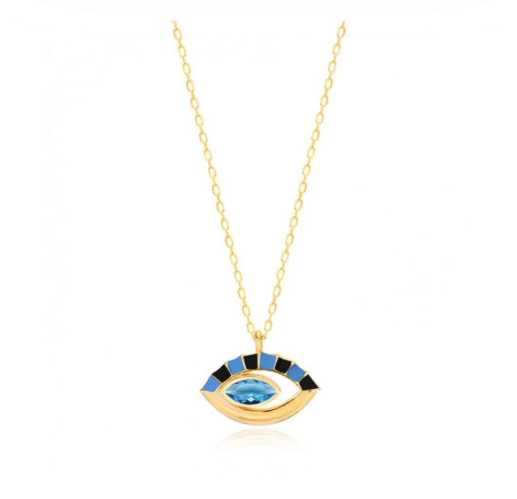 925 sterling silver Evil eye necklace  with 24k gold plated  1.3cm,0.80cm