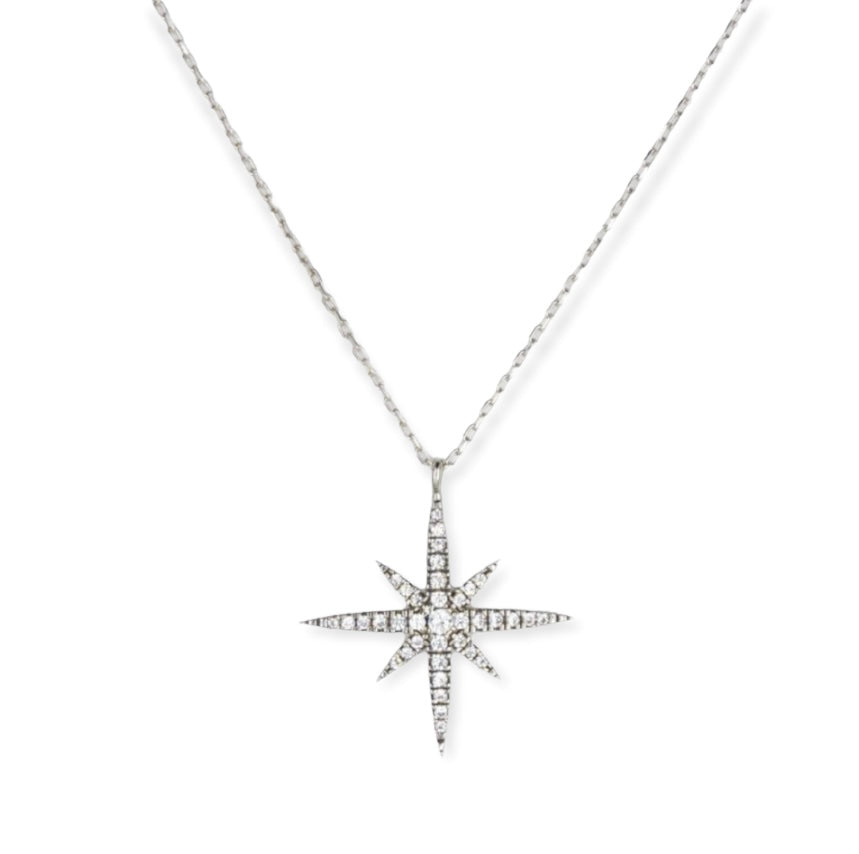 925 sterling silver star necklace with 24k white gold plated