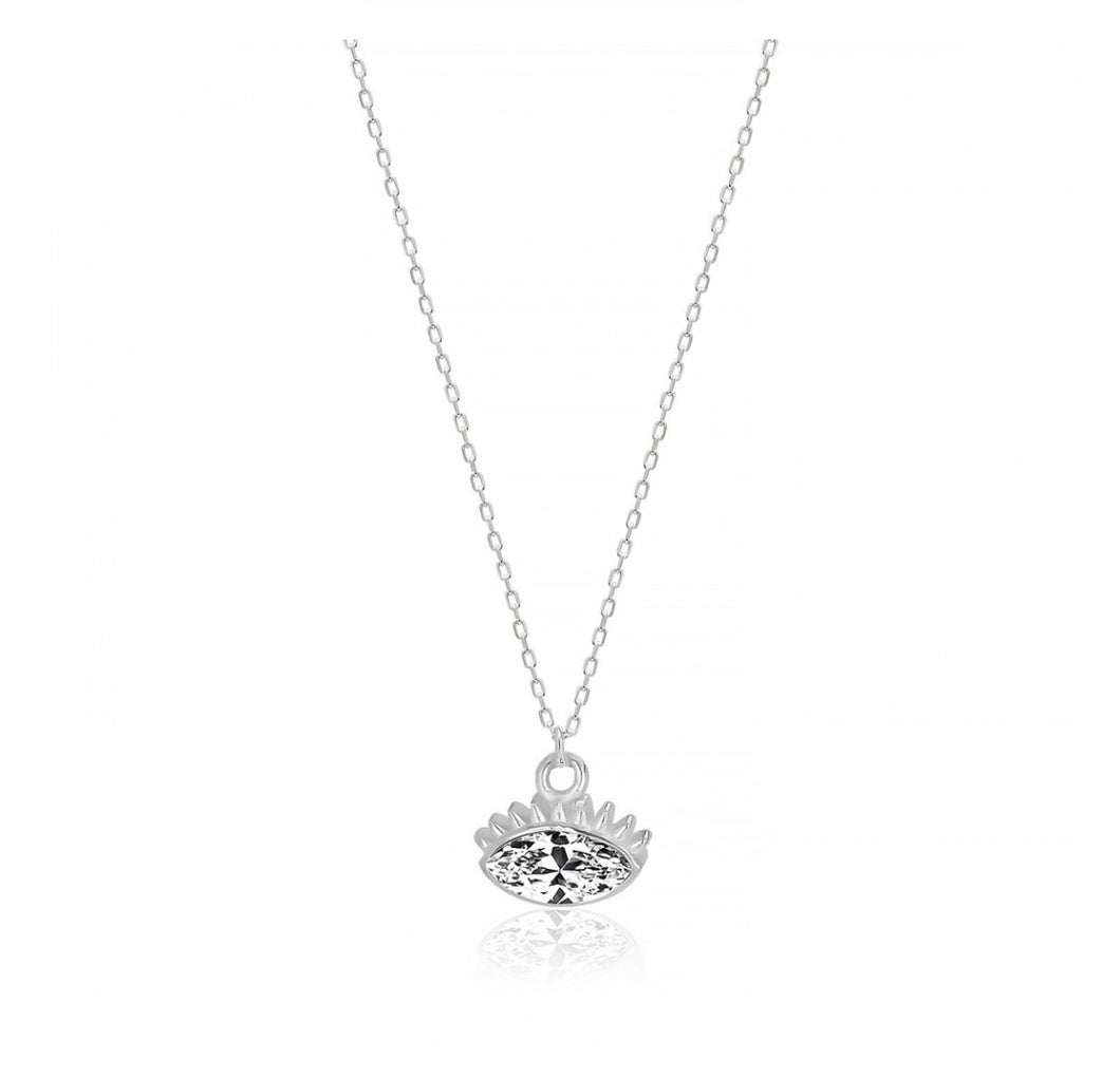 925 Sterling Silver  Evil Eye Necklace with 24K white Gold Plated 0.80cm,0.50cm