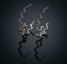 Load image into Gallery viewer, RUN AWAY -50E- 18k solid Gold with black rhodium earrings, rubies
