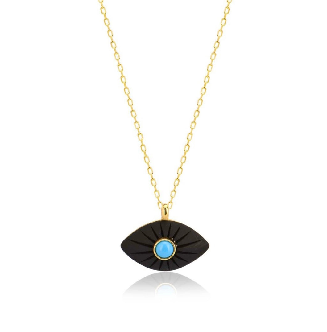 925 Sterling Silver  Evil Eye Necklace with 24K Gold Plated 1.50cm,2.50cm