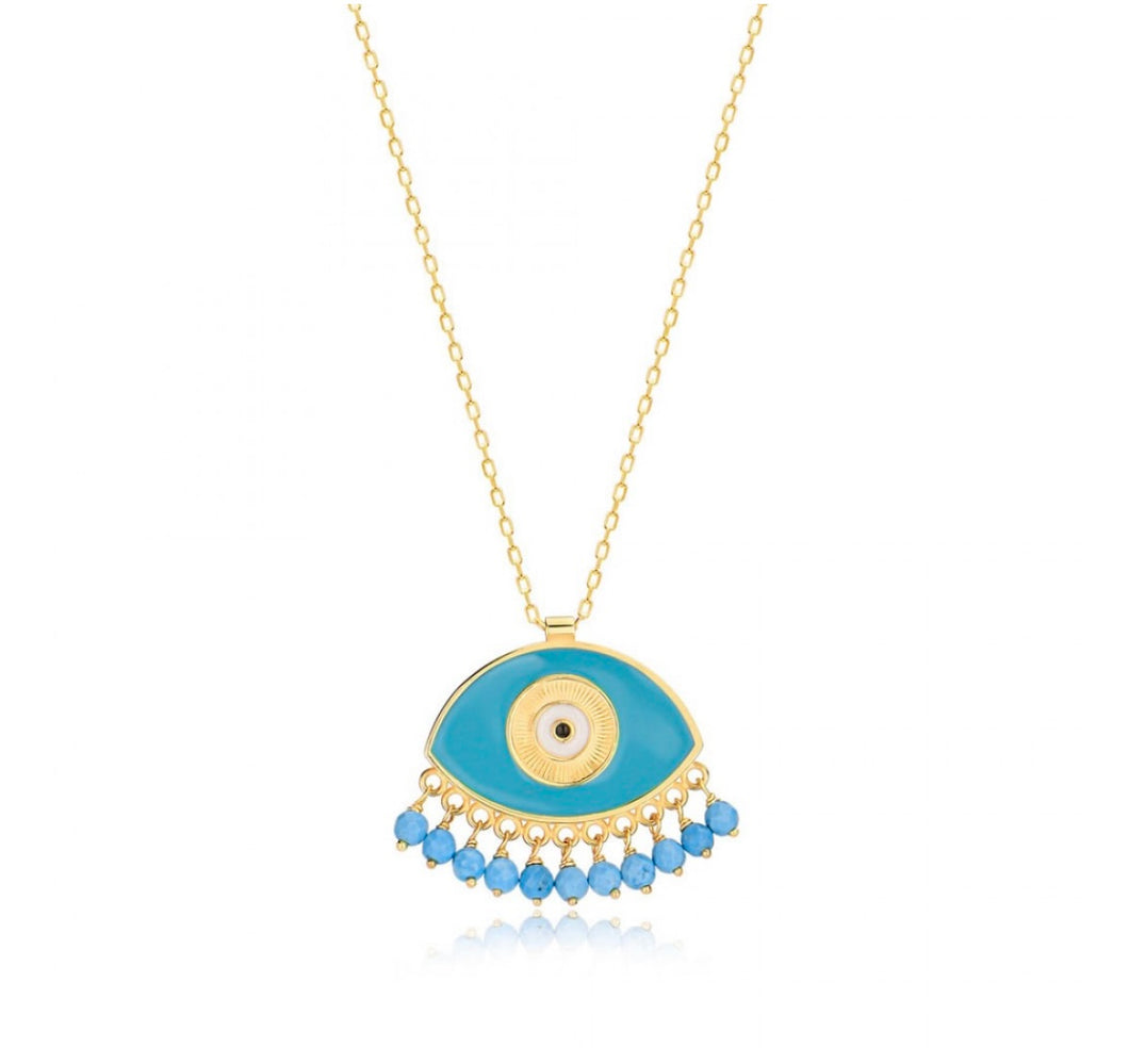 925 Sterling Silver Evil Eye Necklace with  24K Gold Plated 2.50m,2,50m