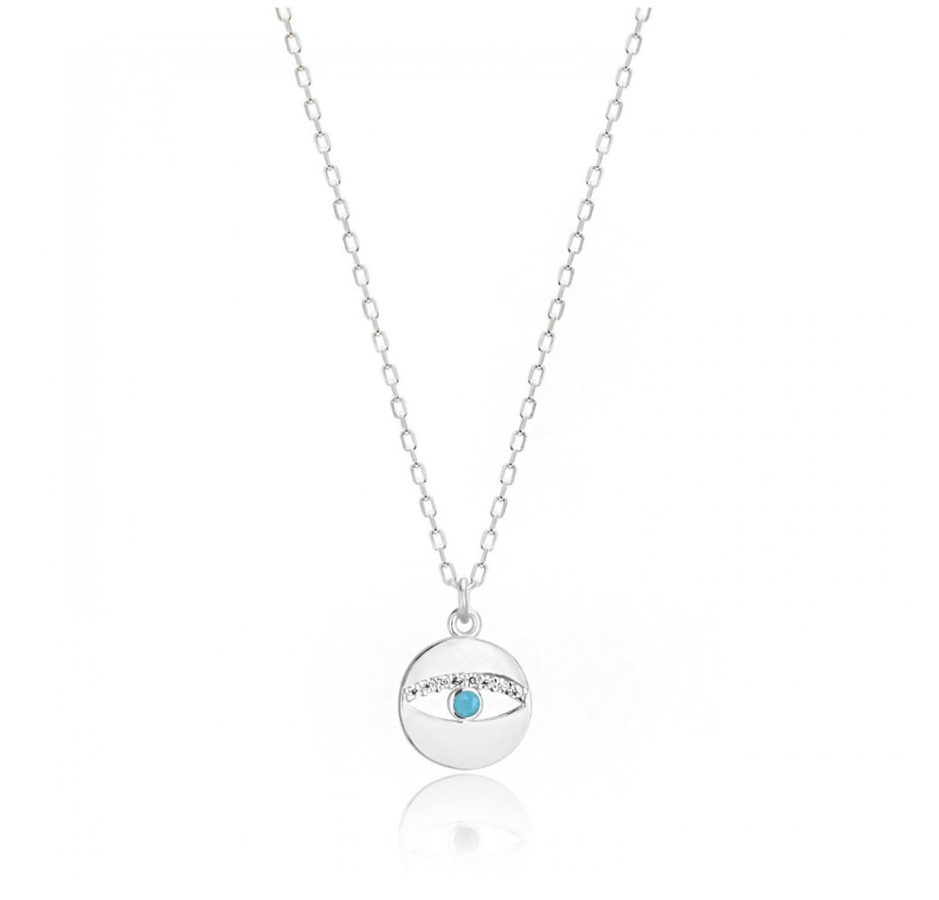 925 Sterling Silver  Evil Eye Necklace with  24K white Gold Plated 1cm,1cm