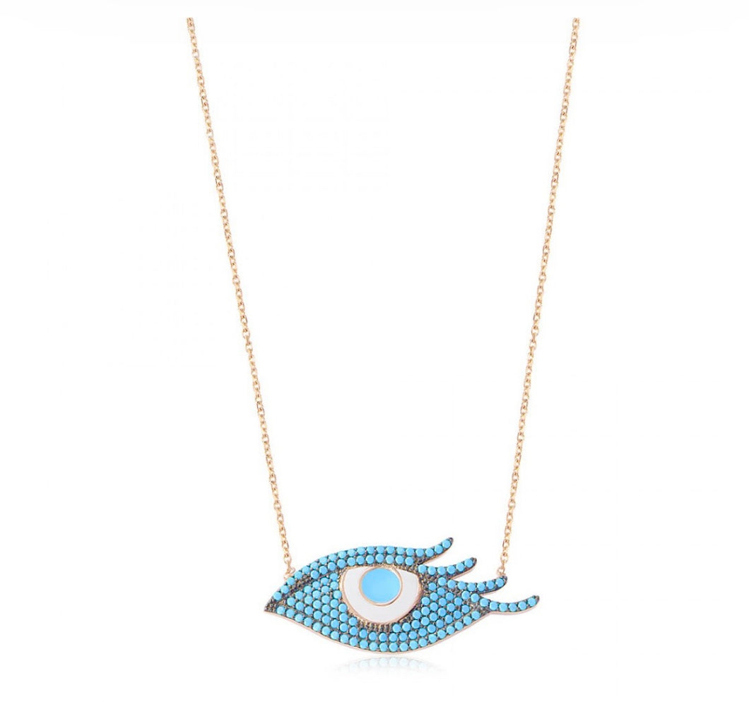 925 sterling silver evil eye necklace with 24K gold plated 2.50cm-1.20cm