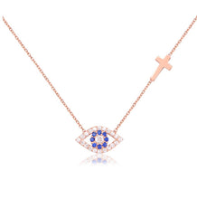Load image into Gallery viewer, 925 sterling silver evil eye cross necklace with 24K gold plated 1.40cm-0.80cm
