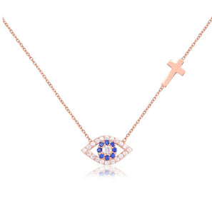 925 sterling silver evil eye cross necklace with 24K gold plated 1.40cm-0.80cm