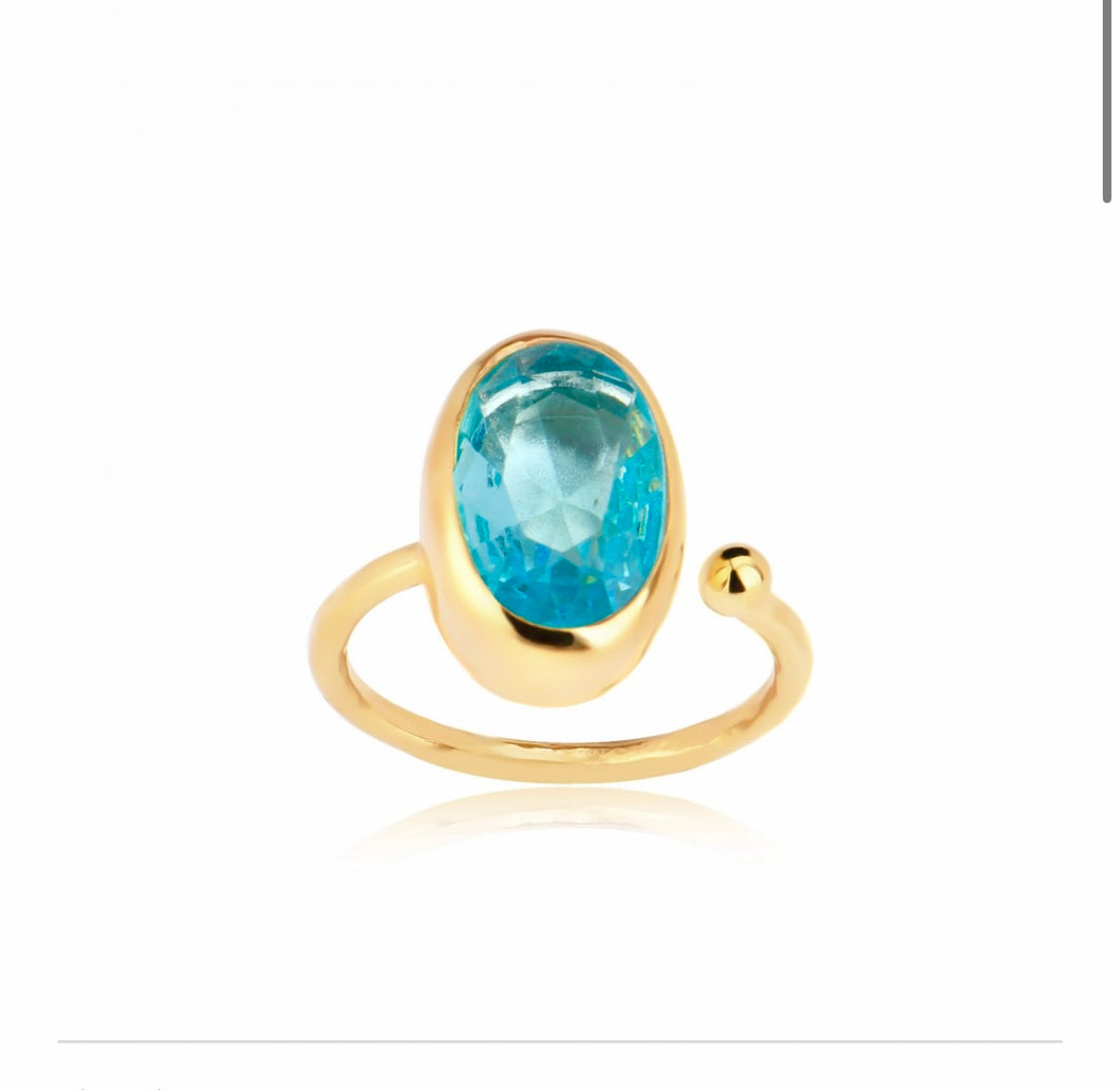 925 sterling silver ring with gem stones and 24k gold plated