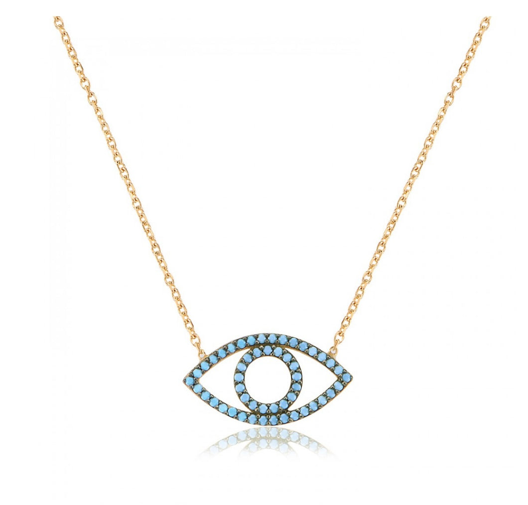 925 sterling silver evil eye necklace with 24K gold plated 1.80cm-1cm