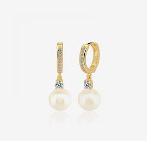 925 sterling silver earring with pearl and 24k gold plated 2.5cm-0.80cm