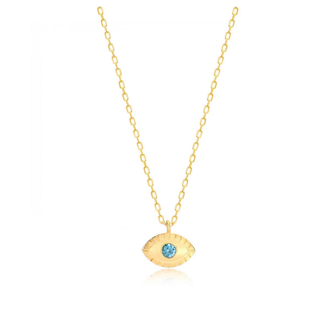 925 Sterling Silver  Evil Eye Necklace with  24K Gold Plated 1cm,0,70cm