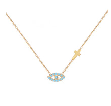Load image into Gallery viewer, 925 sterling silver evil eye and cross necklace with 24K gold plated 0.90cm
