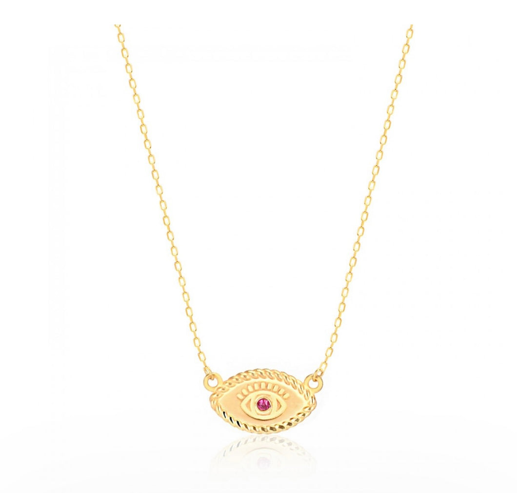 925 Sterling Silver  Evil Eye Necklace with 24K Gold Plated 1.40cm,0.80cm