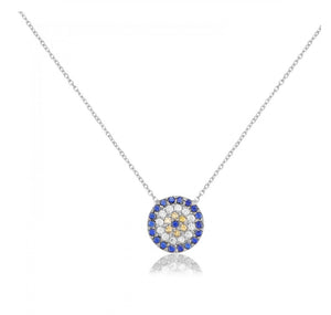 925 sterling silver evil eye necklace with 24K white gold plated 1cm-1cm