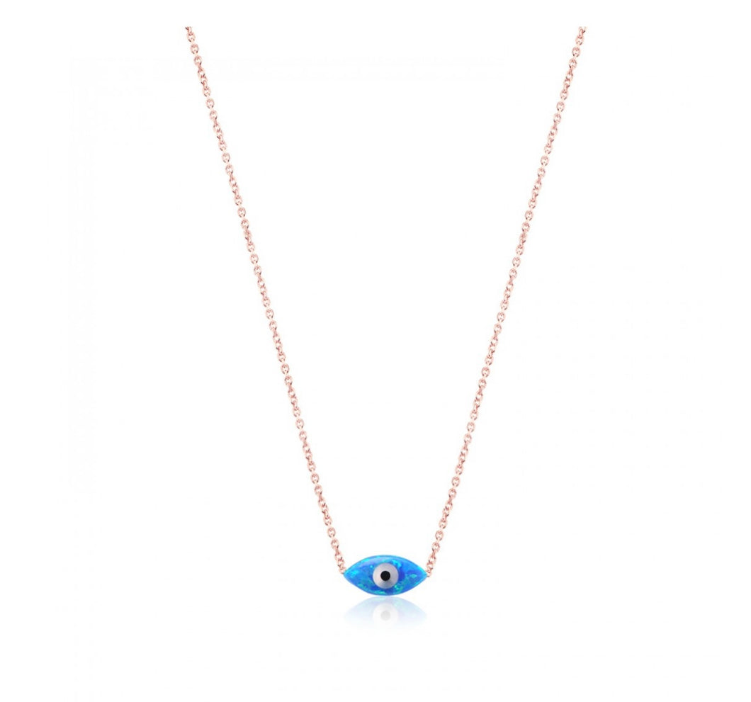 925 Sterling Silver  Evil Eye opal Necklace with 24K Gold Plated 1cm-0.50cm
