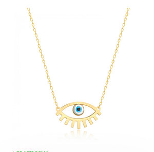 925 Sterling Silver  Evil Eye Necklace with  24K Gold Plated 1.40cm,2.30cm