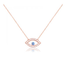 Load image into Gallery viewer, 925 sterling silver evil eye necklace with 24K rose gold plated  0.70cm-1.30cm
