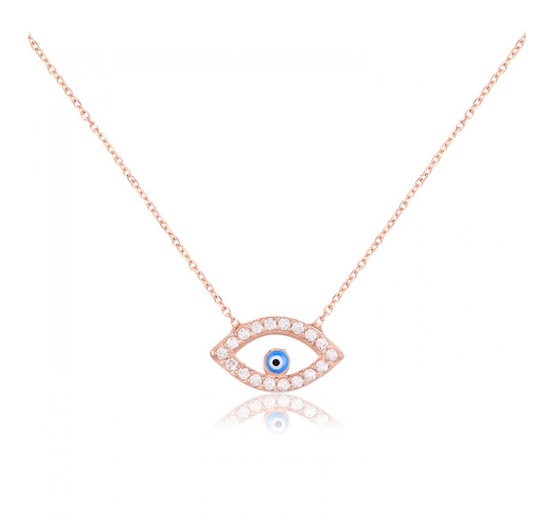925 sterling silver evil eye necklace with 24K rose gold plated  0.70cm-1.30cm