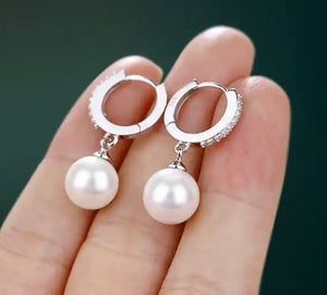 925 sterling silver earring with pearl and 24k white  gold plated 2.9cm-1cm