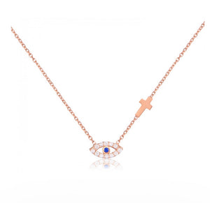 925 sterling silver evil eye and cross necklace with 24K gold plated 0.90cm
