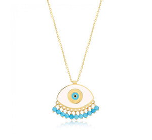 925 Sterling Silver Evil Eye Necklace with  24K Gold Plated 2.50m,2,50m