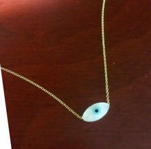 Load image into Gallery viewer, 925 Silver chain with 24k gold plated and evil eye mother of pearl pendant 1cm
