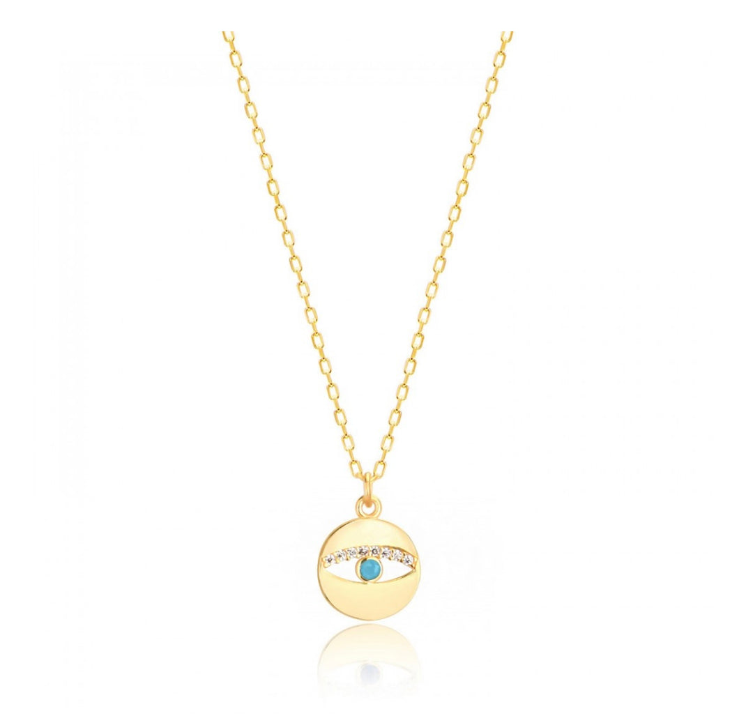925 Sterling Silver  Evil Eye Necklace with  24K Gold Plated 1cm,1cm