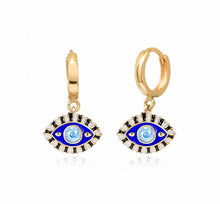 Load image into Gallery viewer, 925 sterling silver hoops evil eye earring with 24k gold plated 2cm-1.30cm
