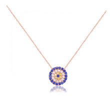 Load image into Gallery viewer, 925 sterling silver evil eye necklace with 24K rose gold plated  1cm-1cm
