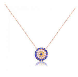 925 sterling silver evil eye necklace with 24K rose gold plated  1cm-1cm