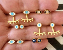 Load image into Gallery viewer, Brass evil eye earrings NF with titanium pin and 24k gold plated
