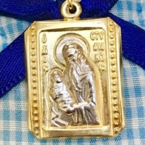925 Sterling Silver Saint Stylianos & Konstantinato charm with 24k gold plated 1.90cm-1.50cm