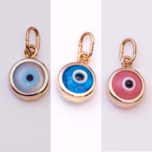 Load image into Gallery viewer, 14k solid Gold Evil Eye charm necklace, greek charm pendant 0,8cm
