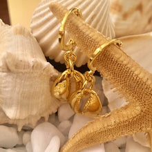 Load image into Gallery viewer, Brass hoop earrings NF with charm and 24k gold plated Greek evil eye earrings hoop
