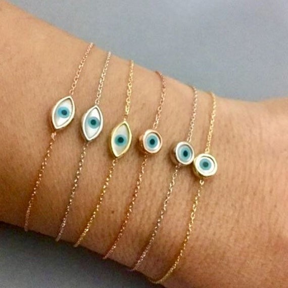 925 sterling silver Evil eye Bracelet with mother of pearl and 24k gold plated
