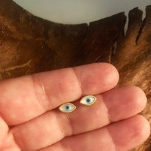 Load image into Gallery viewer, 925 sterling silver Evil eye earrings with mother of pearl and 24k gold plated
