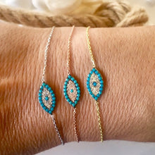 Load image into Gallery viewer, 925 sterling silver Evil eye bracelete with zircon and 24k gold plated
