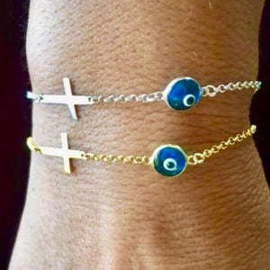 925 sterling silver Evil eye Bracelet with cross and 24k gold plated