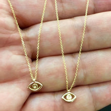 Load image into Gallery viewer, 14k Solid Gold Evil Eye Charm Necklace,  Greek Evil Eye charm necklace
