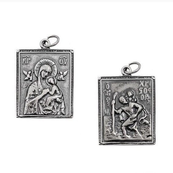925 sterling silver Virgin Mary & Saint Christopher pendant 1.90cm-2.50cm