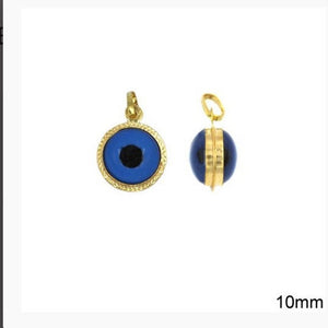 14k Solid Gold Evil Eye Charm Necklace, Greek Evil Eye Pendant