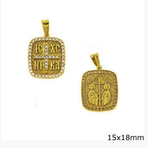 925 Sterling silver Saint Helen and Constantine ICXC NIKA charm with 24k gold plated, Orthodox & Byzantine charm