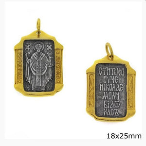925 Sterling silver St. Nicholas pendant with 24k gold plated, Orthodox charm 1.80cm-2.50cm