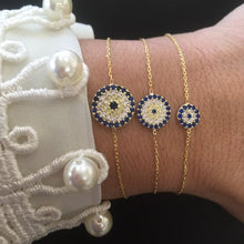 Load image into Gallery viewer, 925 sterling silver Evil eye Bracelet with zircon and 24k gold plated 0.70cm or 1cm or 1.3cm
