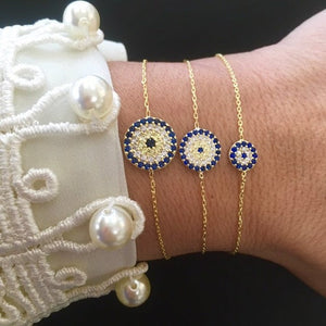 925 sterling silver Evil eye Bracelet with zircon and 24k gold plated 0.70cm or 1cm or 1.3cm