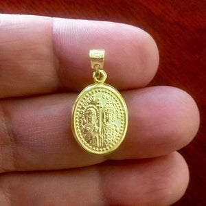 925 Sterling silver evil eye  Cross Saint Helen & Constantine charm 24k gold plated, Orthodox & Byzantine