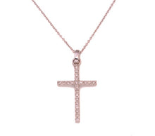 Load image into Gallery viewer, 18k solid white Gold Cross diamonds brilliant cut with14k solid white gold chain
