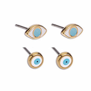 Brass evil eye earrings NF with titanium pin and 24k gold plated
