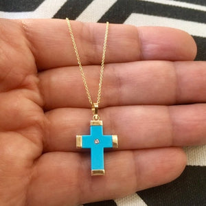 14K Solid yellow Gold Cross charm Necklace