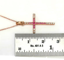 Load image into Gallery viewer, 18k solid Gold Cross Pink Sapphires brilliant cut and Natural Diamonds brilliant cut necklace
