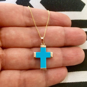 14K Solid yellow Gold Cross charm Necklace